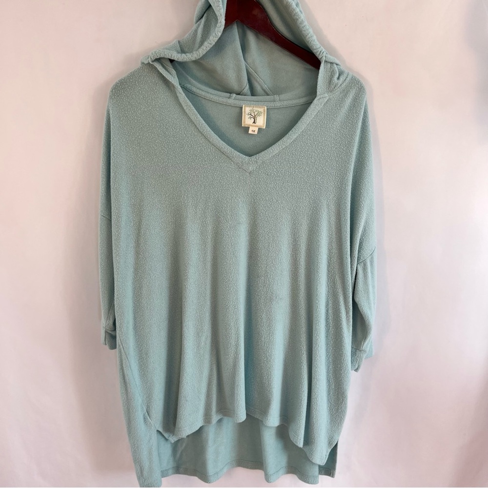 Colortree Sweater Top Hooded Hoodie Womens Plus Size 1X Soft 3/4 Sleeve